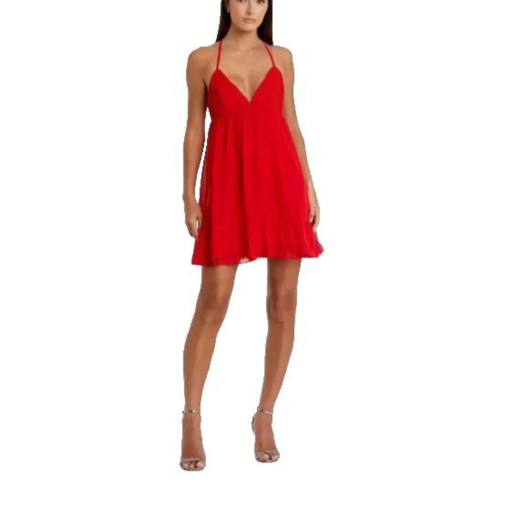 NWT Mac Duggal Style 70194 Red Chiffon Babydoll Mini Dress - Size 0